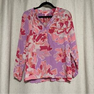 Lilly Pulitzer Pink and Purple Floral 100% Silk Blouse